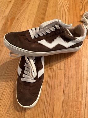 Women's Brown Suede Low-Top Sneakers with White Accents